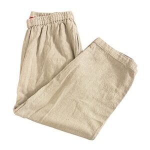 Too fan Beige Textured Cropped Pants Elastic Waist Women's Size L